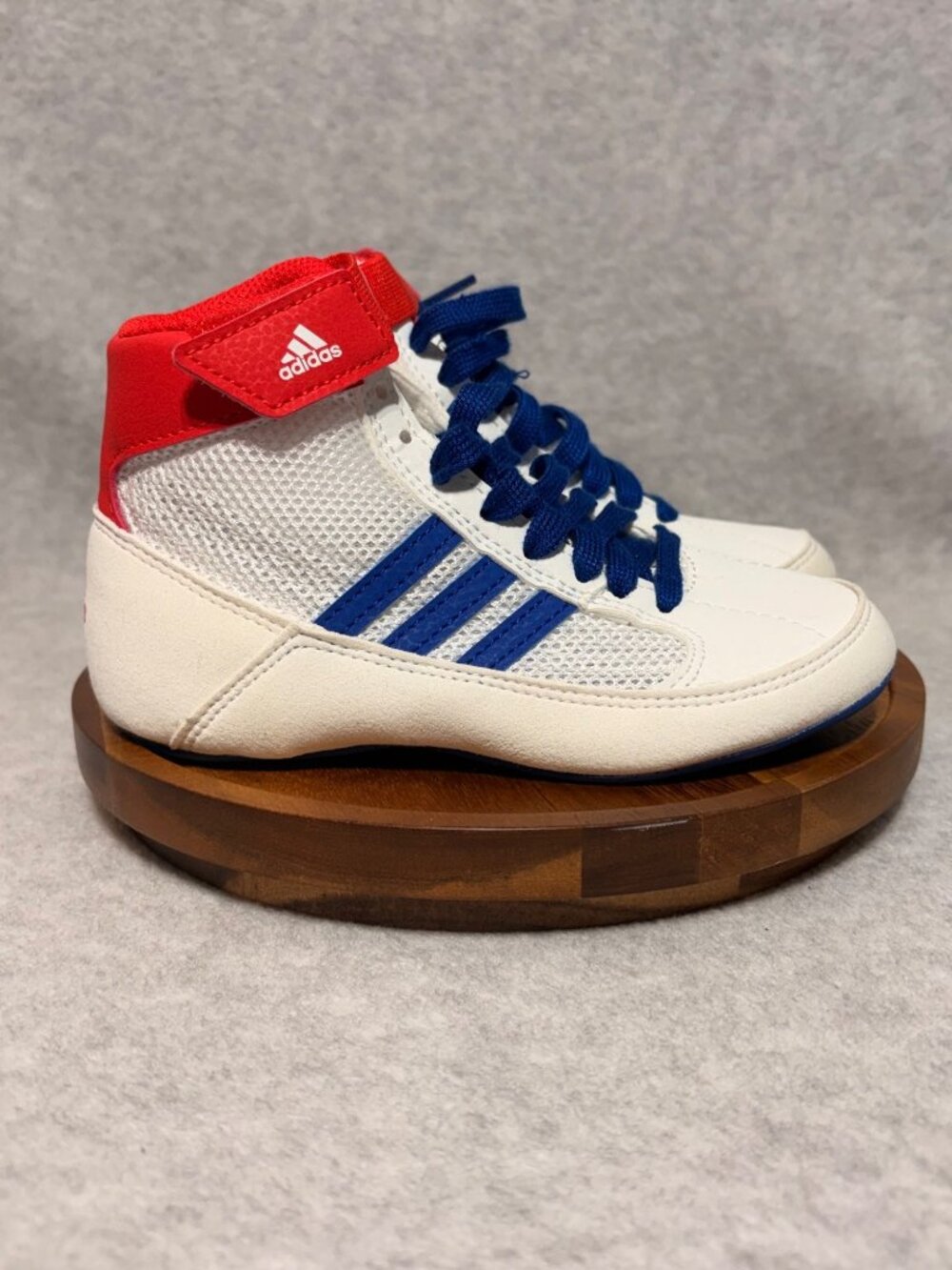 Adidas Kids Wrestling Shoes White/Blue/Red High-Top Lightweight Size 11C